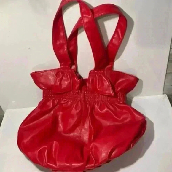Payless Bow shoulder tote bag Red faux leather bag - Picture 1 of 8